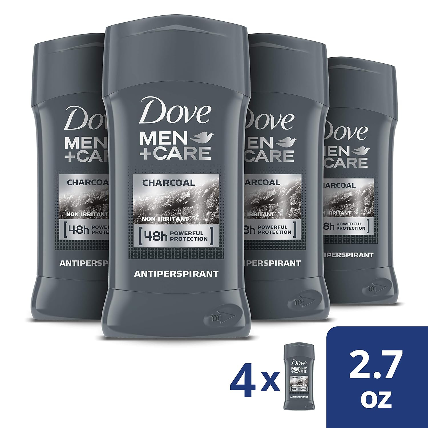 Dove Men+Care Antiperspirant Deodorant Stick Tough on Sweat, Not on Skin Charcoal 48 Hour Sweat and Odor Protection 2.7 oz 4 Count : Beauty