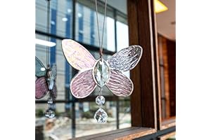 H&D HYALINE & DORA Stained Glass Butterfly Wall Hanging Window Suncatcher Decor Rainbow Pendant