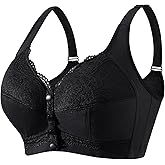 FHTECO Front Closure Bras for Women No Underwire Plus Size Wireless Comfortable Cotton Sleep Bra for Older Womens Bras