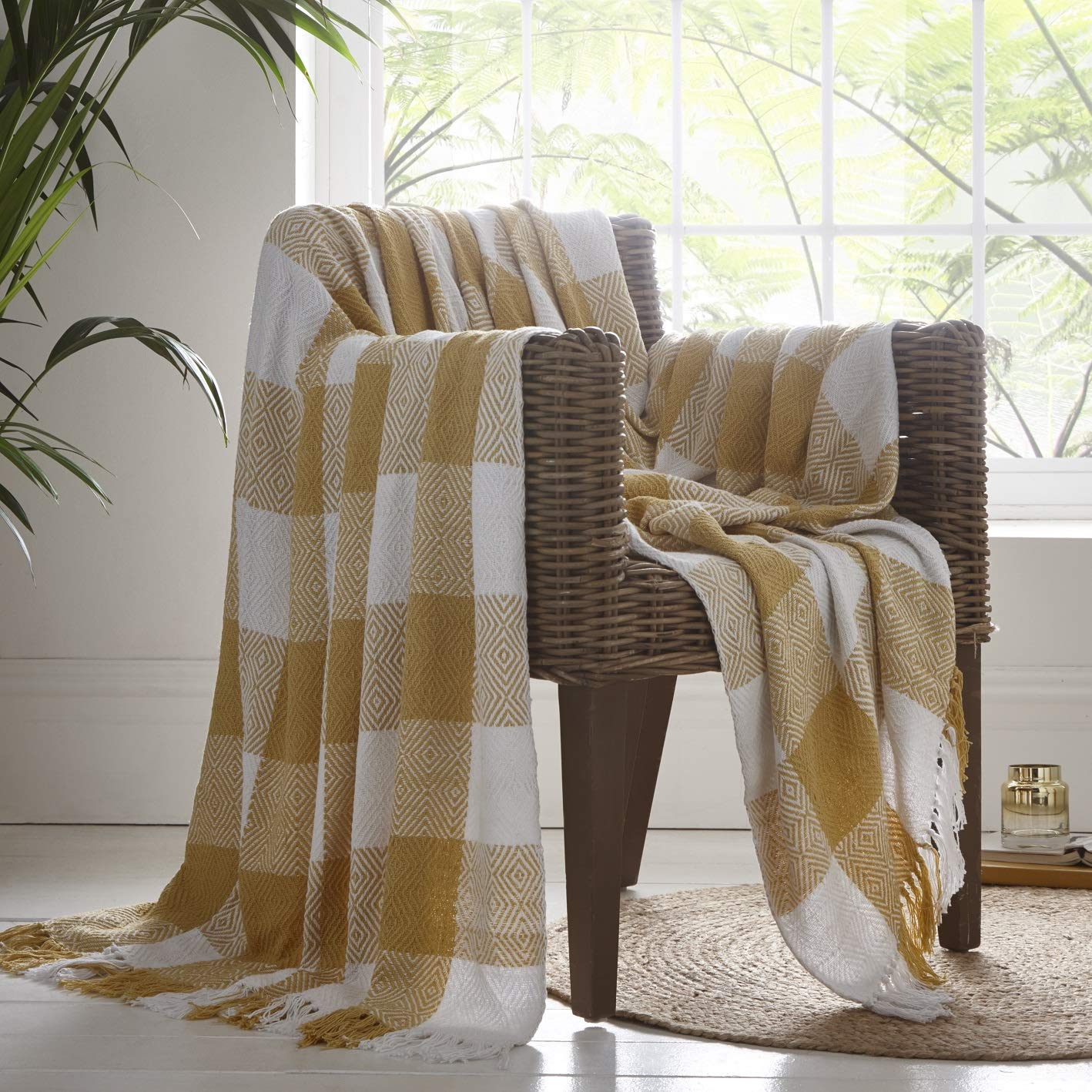 Portfolio Epsom Throw Throwover Blanket for Bed Chair Sofa, Cotton, Ochre, 228 x 250cm