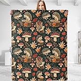 dhakalrlde Cute Hedgehog and Mushroom Maple Leaves Throw Blanket - Soft, Lightweight, Warm, and Fuzzy - Gift for Men Women - Ideal for Couch, Bedroom, Travel, Bed, Office Home Decor - 50x60in