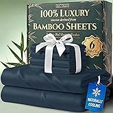 DECOLURE 100% Viscose Derived from Bamboo Sheets King Size - Luxury 6 Pc Naturally Cooling Sheets, Ultra Soft Bed Set - Deep 17" Pockets, Durable Double Stitching, Oeko Tex Standard (Navy Blue)