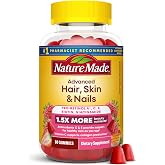 Nature Made Advanced Hair Skin and Nails Gummies, 80 Gummies | Dietary Supplement with Biotin, Pro Retinol A, Niacinamide, Vitamin C and Vitamin E, Strawberry Flavor, 40 Day Supply
