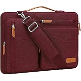 MOSISO 360 Protective Laptop Shoulder Bag,15-15.6 inch Computer Bags Compatible with MacBook Pro 16 inch, HP, Dell, Lenovo, Asus Notebook,Side Open Messenger Bag with 4 Zipper Pockets, Wine Red