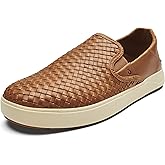 OLUKAI Lae'ahi Lauhala Men's Woven Leather Shoes, Versatile Everyday Leather Sneakers, Easy Slip On Design, All-Day Wear & Comfort