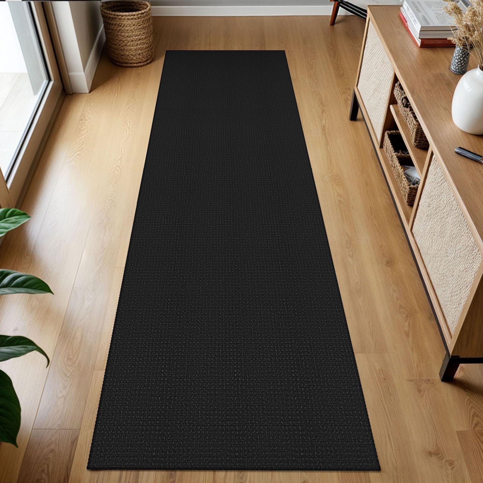 Photo 1 of KOZYFLY Runners for Hallways 2x7 ft Washable Kitchen Runner Non Slip Rubber Backed Hall Runners Cotton Entryway Runner Rugs Floor Carpet for Indoor Backdoor Bedroom Kitchen, Black/Dark Grey