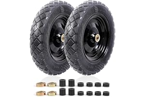 MZREXN 4.80/4.00-8" Flat Free Tire and Wheel 15" Solid Wheelbarrow Tires, 3.00-4.00/4.80-8" with 5/8" & 3/4" Bearings, 3" Centered Hub for Hand Truck Garden Trailers Utility Cart Yard Wagon 2PCS Black