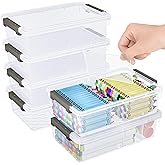 GEOPHIA 6 Pack Extra Large Pencil Box with Removable Divider, Thickened Pencil Case Bulk, Clear Crayon Marker Organizer Stackable Plastic Small Storage Containers for Pen Craft School Supplies(Grey)
