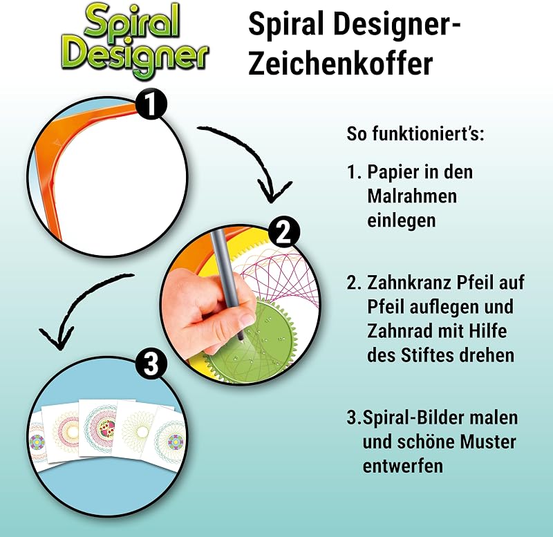 Spiral-Designer, Zeichnen Lernen für Kinder ab 6 Jahren, Kreatives Zeichen-Set für farbenfrohe Spiralbilder und Mandalas