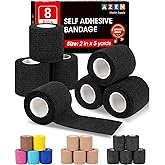 AZEN 8 Pack Self Adhesive Bandage Wrap, 2" X 5 Yards Elastic Cohesive Bandage Wrap, Black Athletic Tape, Vet Wrap, Ankle Tape, Tattoo Grip Tape Wrap