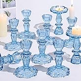 Simeitol 12pcs Taper Candle Holders, Candle Stick Holders, Glass Candle Holder - Vintage Flower Blue Candle Holders for Wedding, Baby Shower & Home Decor (Blue)