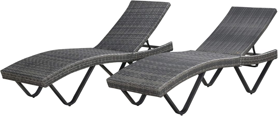 Amazon Com Christopher Knight Home San Marcos Chaise Lounge Set 2 Pcs Set Grey Garden Outdoor