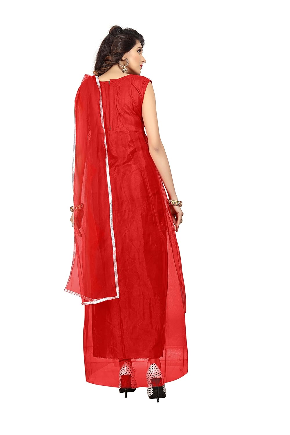 florence women's net red party wear designer semi-stitched gown(gc006-new)