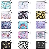 Wanmu 15 Pcs Mini Makeup Bag for Purse, Small Coin Purse Bulk Boho Change Purse Mini Wallet Bag with Zipper Key Holder, Waterproof Travel Lipstick Organizer for Women Girls, Assorted Colors