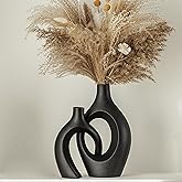 Lvases Snuggle Hollow Modern Ceramic Vase Set of 2, Mid Century Nordic Aesthetic Decorative Vase Decorative Vases for Home Table Decor (Matte Black W 6.8" X H 11")
