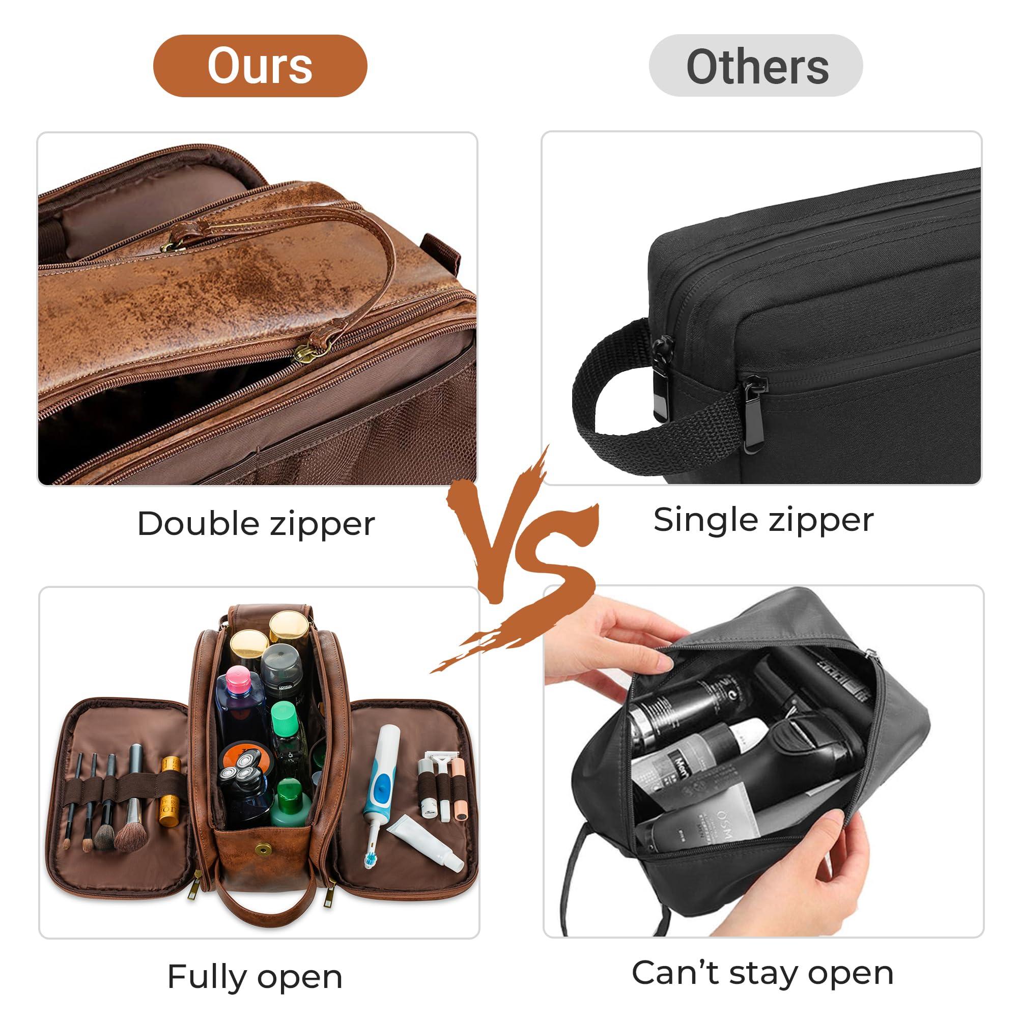 Elviros Toiletry Bag for Men, Large Travel Shaving Dopp Kit Water-resistant Bathroom Toiletries Organizer PU Leather Cosmetic Bags