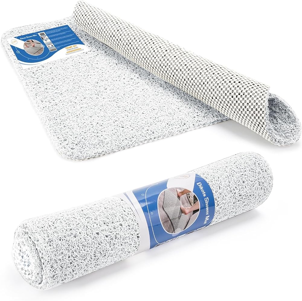 Dikots Soft Shower Mat 60 x 40 cm Non Slip Anti Mould White Loofah PVC