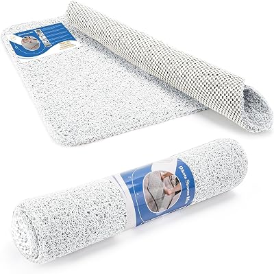 Dikots Soft Shower Mat 60 x 40 cm Non Slip Anti Mould White Loofah PVC