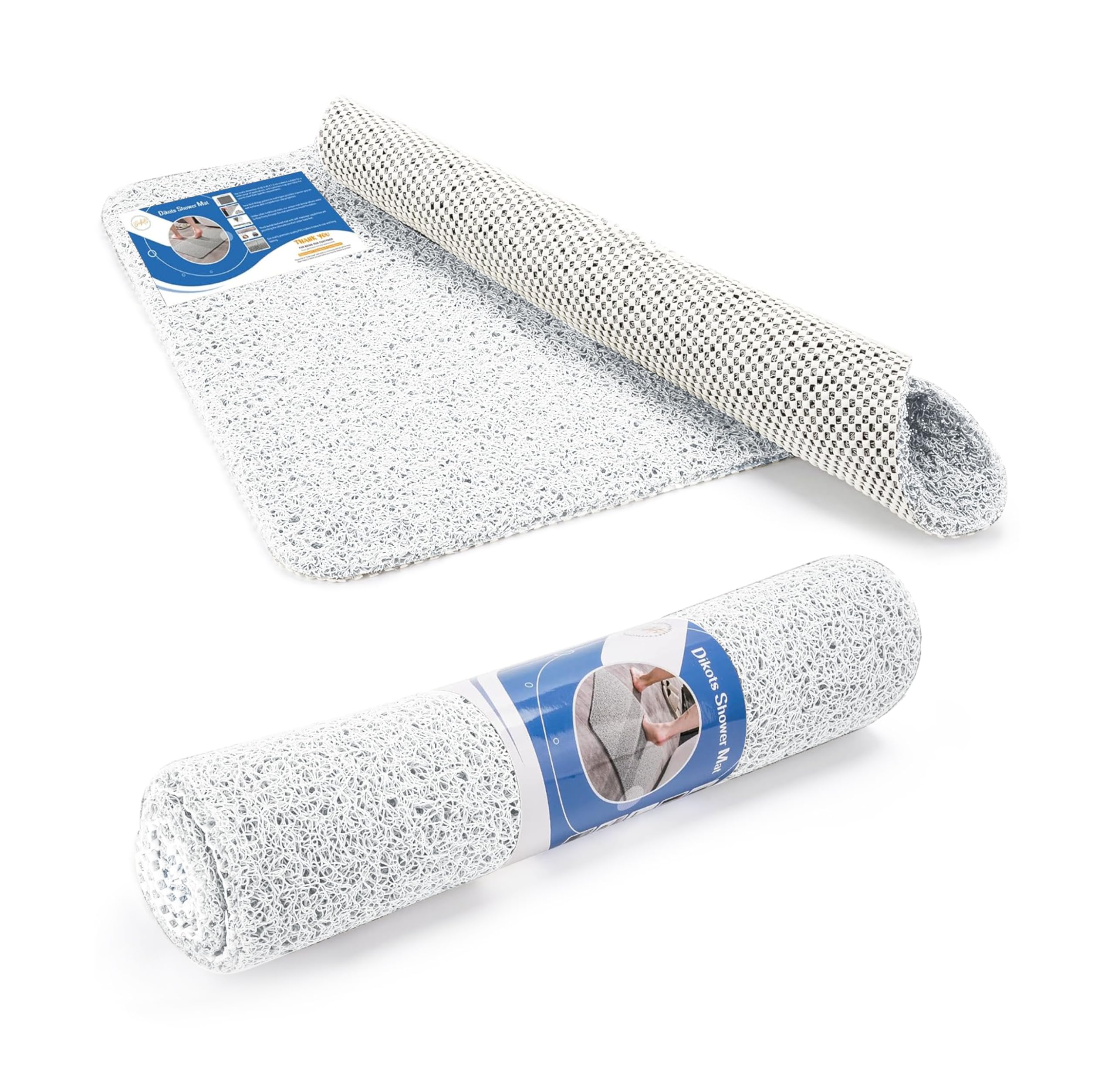 Dikots Soft Shower Mat non slip anti mould 60 x 40 cm - White Loofah style PVC mat for inside shower - Washable and Quick Drying anti slip shower Mat suitable for all Wet Surfaces