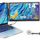 APILDELLA 14'' Dual Laptop Screen Extender, 1080P FHD Laptop Extended Monitor Portable with Speaker, Plug-Play Second Monitor for 13-16'' Laptops, Work with Mac, Window, Chrome