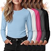 LessonZoo 5 Pack Girls' Long Sleeve Thermal Shirts Round Neck Fleece Lined Underwear Casual Basic Tops Winter Base Layer