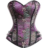 Charmian Women's Steampunk Gothic Brocade Steel Boned Bustier Corset with Buckle