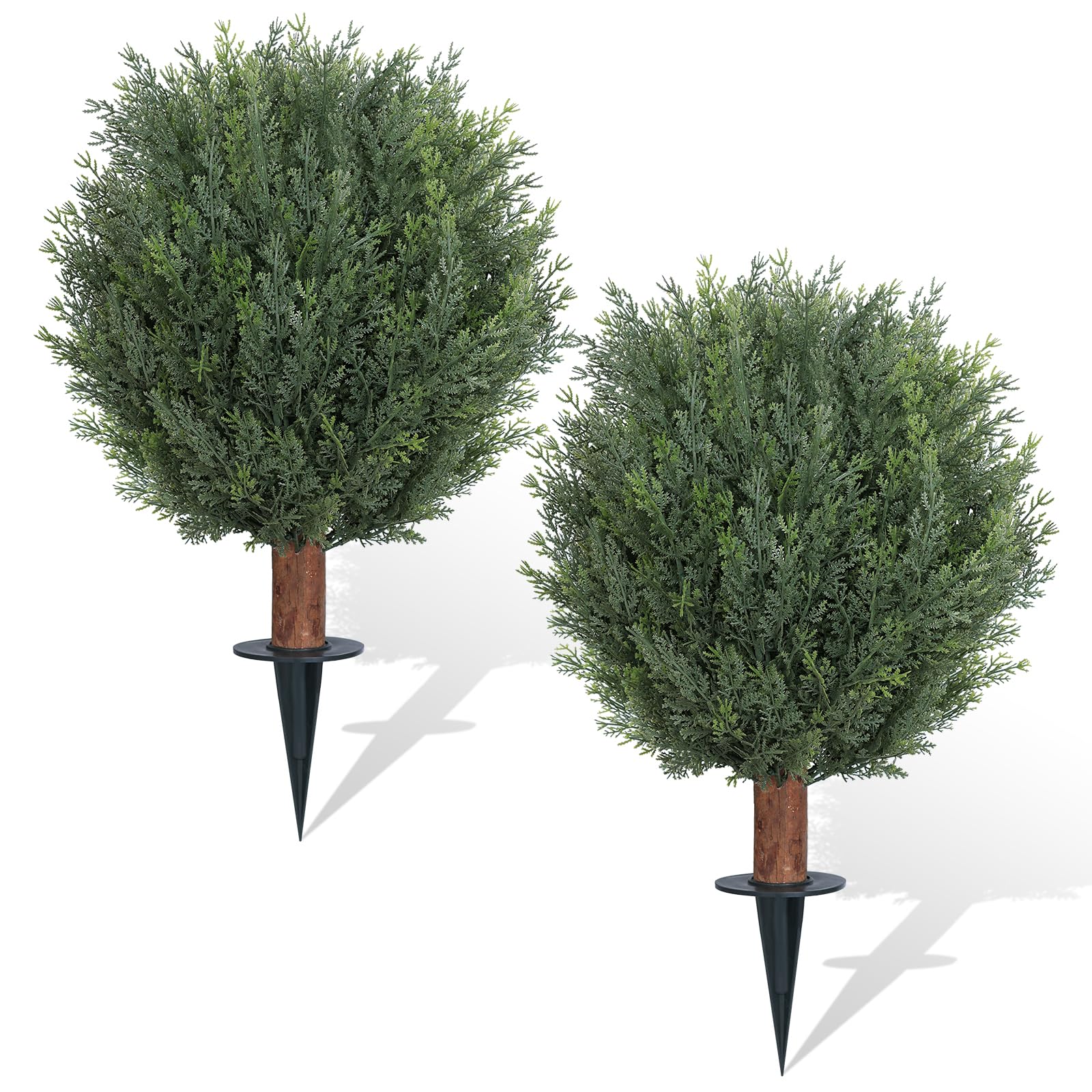 Photo 1 of JOZHENJU Artificial Cedar Topiary Ball Trees with Ground Spike Set of 2, 24.6inch UV-Resistant Faux Shrubs for Indoor/Outdoor Decor – Fake Cypress Perfect for Garden, Porch, and Patio
