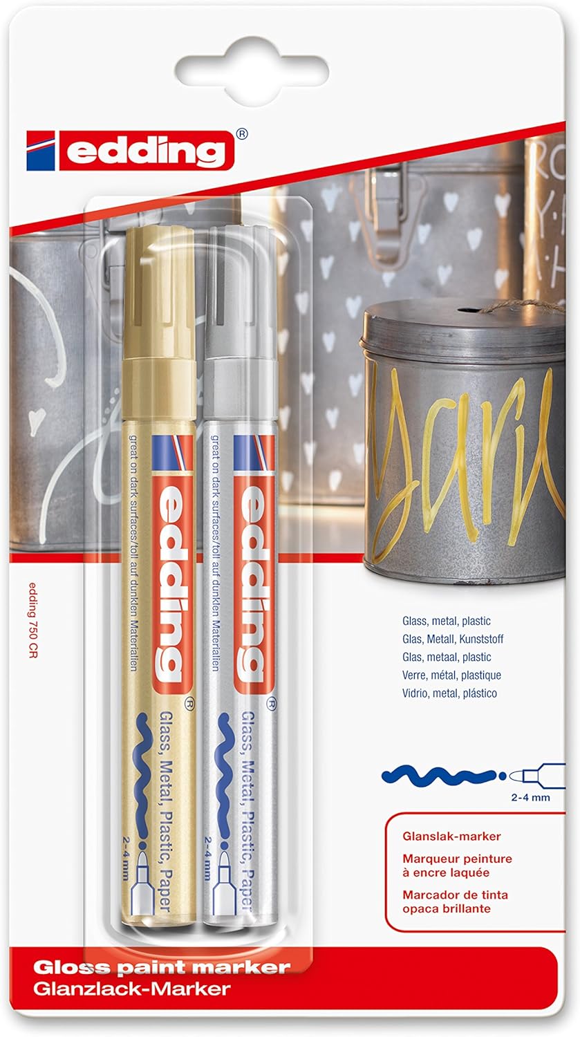 edding 750 Gloss Paint Marker x2 Blister Carded Gold/Silver Amazon