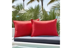NASIGORENG Pack of 2 Waterproof Pillow Covers Decorative Outdoor Pillows Sofa Cushion Covers Garden Spring Pillowcase Couch Cushion Cases for Patio Balcony Tent Sunbrella Beach Deck 12x20 Inch Red