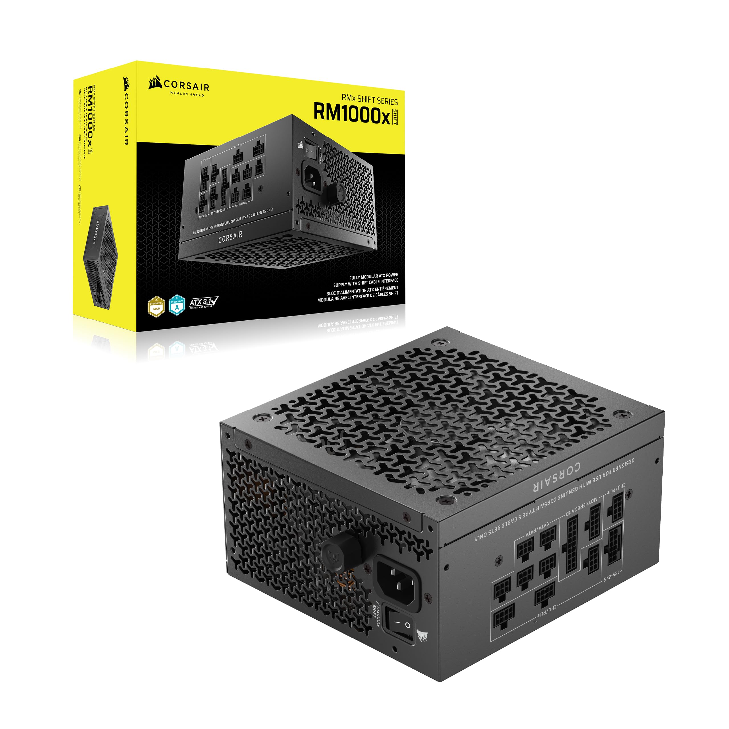 Corsair Rm1000X Shift (2025) Fully Modular Atx Power Supply – Modular Side Interface, Native 12V-2X6 Cable, Atx 3.1 &Amp; Pcie 5.1, Fan-Speed Control, 105°C-Rated Capacitors, Cybenetics Gold – Black - View 9