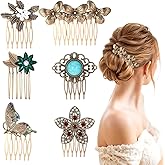 6pcs Vintage gold Hair Side Combs Butterfly Flower Leaf Pearl Rhinestone Tooth Clip Gold French Twist Hair Slide Comb with Teeth Grip for Decorative Crystal Bridal Christmas Wedding Party Christmas