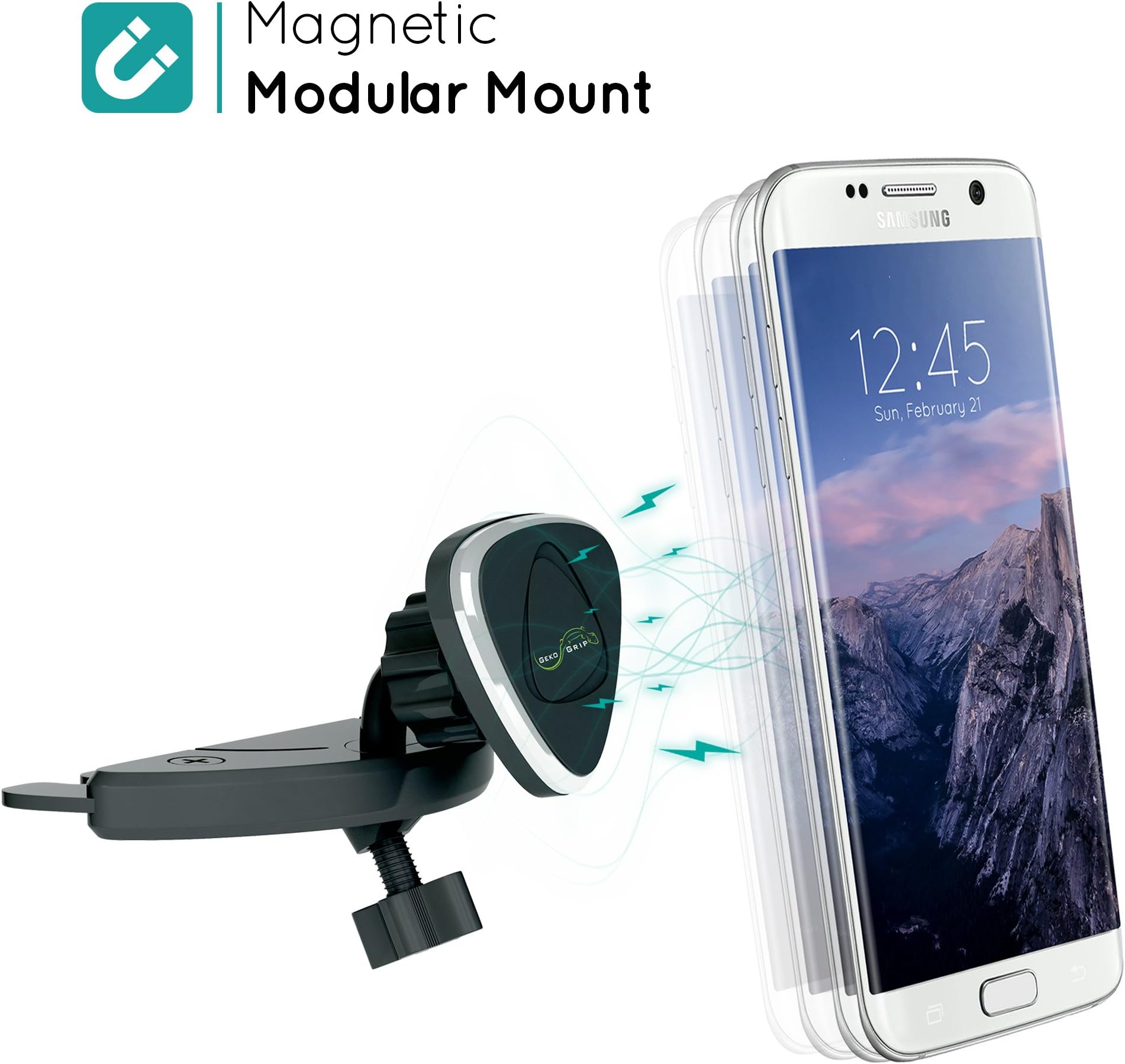 GekoGrip Modular Magnetic Car Mount | Universal Cradle-Less CD Slot Holder - Compatible with iPhone and Android Smartphones and Mini Tablets