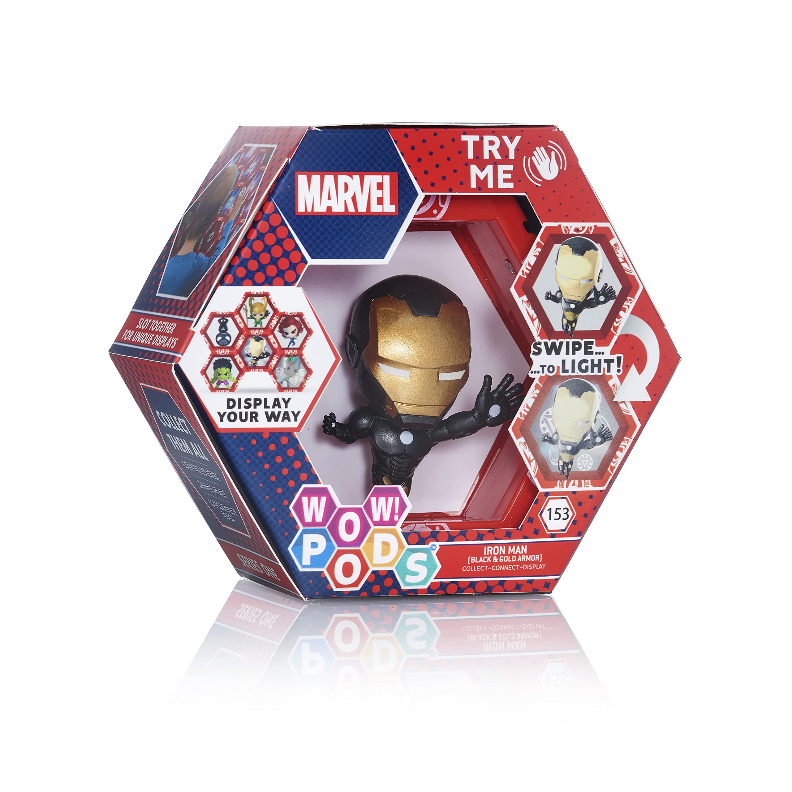 WOW! PODS Avengers Collection - Iron Man Metallic Limited Edition | Superhero Light-Up Bobble-Head Figure | Official Marvel Toys, Collectables & Gifts, Black & Gold