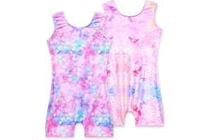 Nokecina 2 Pack Leotard for Girls Gymnastics Sparkly Tumbling Unitards with Shorts Sleeveless One Piece Biketards
