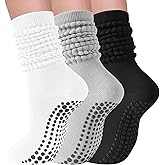 Elapse Space 3 Pairs Grip Pilates Socks for Women Non Slip Long Slouchy Socks for Yoga Barre Workout Hospital