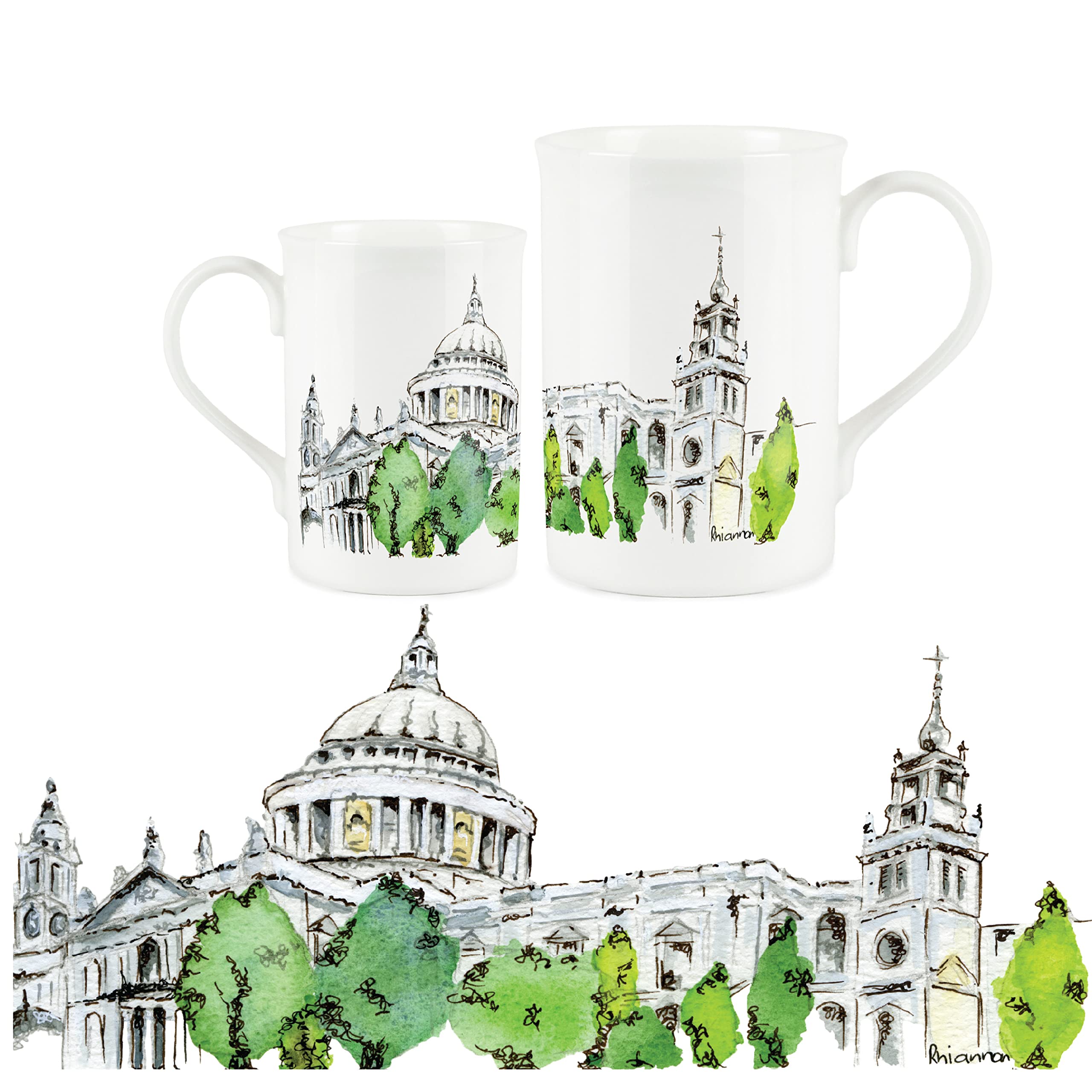 St. Paul's Cathedral Mug - British Landmarks Royal Souvenir Design Mug by Rhiannon Chauncey - Tea/Coffee Bone China Cup Gift