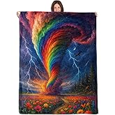 WKEDIN Rainbow Tornado Blanket,50x60in,Cozy Flannel Throw with Vibrant Whirlwind Wildflower Field Lightning Fantasy Design,Soft Lightweight Gifts Blankets for Adults,Sofa Bed Travel Camping Decor
