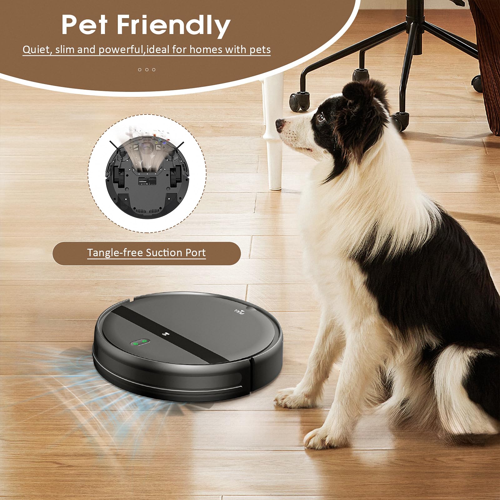 Robot Vacuum and Mop Combo,Powerful Suction, Wi-Fi/App/Remote,2 in 1 Mopping Robot Vacuum Cleaner,Dustbin and Watertank, Self-Charging,Ideal for Pet Hair,Hard Floors and Low Pile Carpet,Dark Gray - Image 2