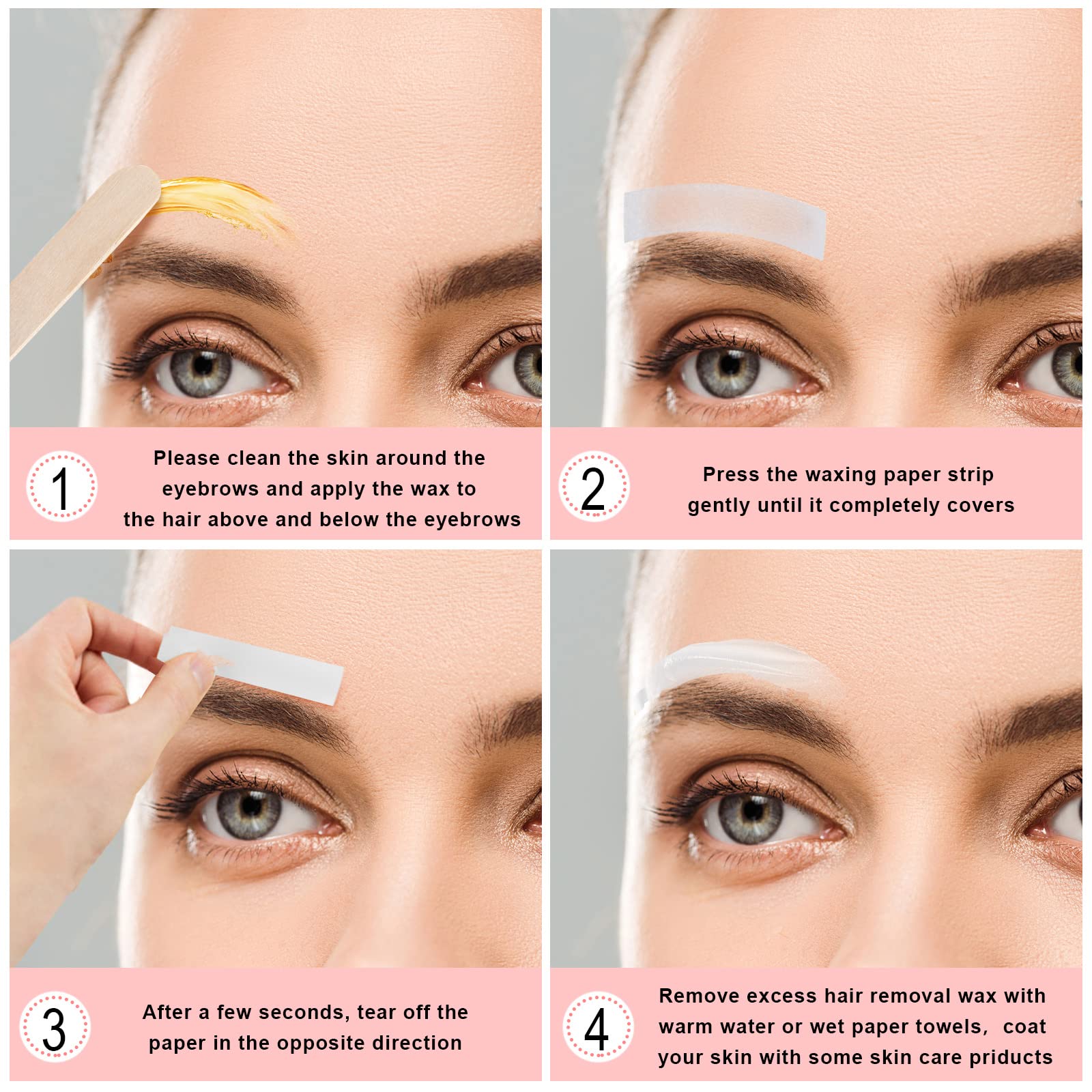 Maitys Eyebrows Small Wax Strips Kit Hair Removal Paper Facial Strips Epilating Pads for Women Men Eyebrow Body Face Arms Lip, 0.4 x 2.4 Inches, White, Wax Not Included(200 Pieces)
