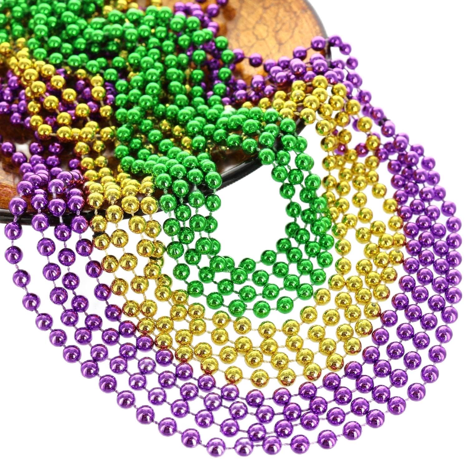 YaYuanSun 12PCS Mardi Gras Beads Mardi Gras Green Purple Gold Beads Necklaces Mardi Gras Costumes Assorted Pearl Necklace Costume Necklaces for Mardi Gras Carnival Party Supplies