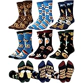 Eurzom 6 Pairs Funny Beer Socks for Men Novelty Casual Crew Socks Valentine Holiday Gift for Beer Lover Dad Husband Boyfriend