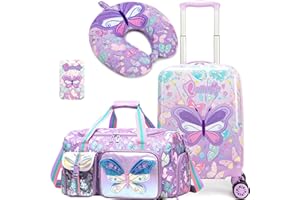 Esteemly Kid's Luggage Set 3 Piece Suitcase Set 16" Hardside Luggage with Spinner Wheels Girls Carry on Toddler Travel Rolling Suitcase with Duffle Bag Neck Pillow Airline Approved