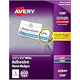 Avery Flexible Printable Name Tags, 2-1/3" x 3-3/8", Matte White, 400 Removable Name Badges for Laser and Inkjet Printers (5395)