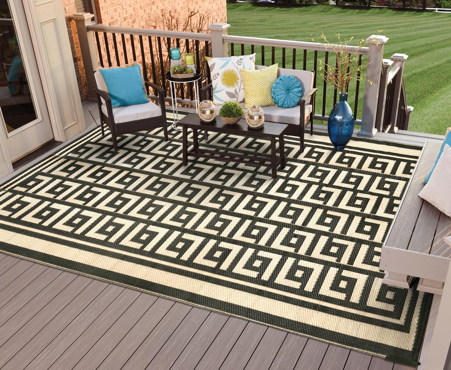 Outdoor Rug 6' x 9',Reversible Mats, Plastic Straw