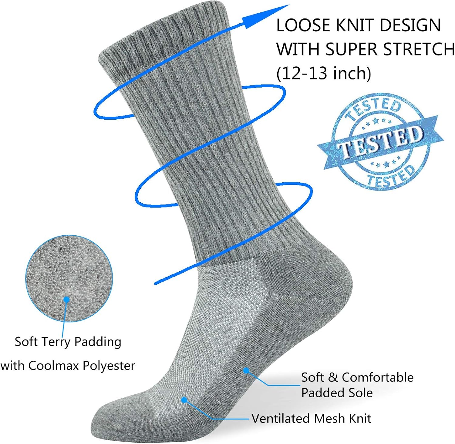 Well Knitting Diabetic Socks for Men & Women Non-Binding Top Crew Socks Quarter Socks 4 Pairs: Clothing