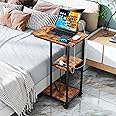 Homsorout C Shaped End Table - C Table on Wheels - Bedside Table with Wheels, Power Outlet and USB - Sofa Table for Living Room, Bedroom, Small Spaces - 27.2'' High, Brown