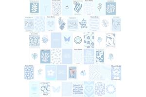 WALL67 Blue Room Decor Aesthetic, Blue Wall Collage Kit Posters for Room Aesthetic Posters Prints, Blue Aesthetic Dorm Room Decor for Teen Boys Girls (50pcs 4x6 inch)