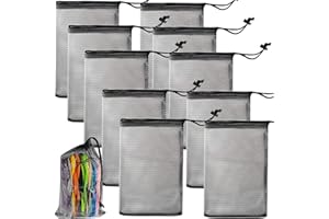 GXXMEI 10PCS 8X12inch Nylon Mesh Drawstring Bags with Cord Lock Closure Delicates Laundry Bag For Washing Machine Small Gym Bag for Basketball, Volleyball, Football, Golf Stuff Balls