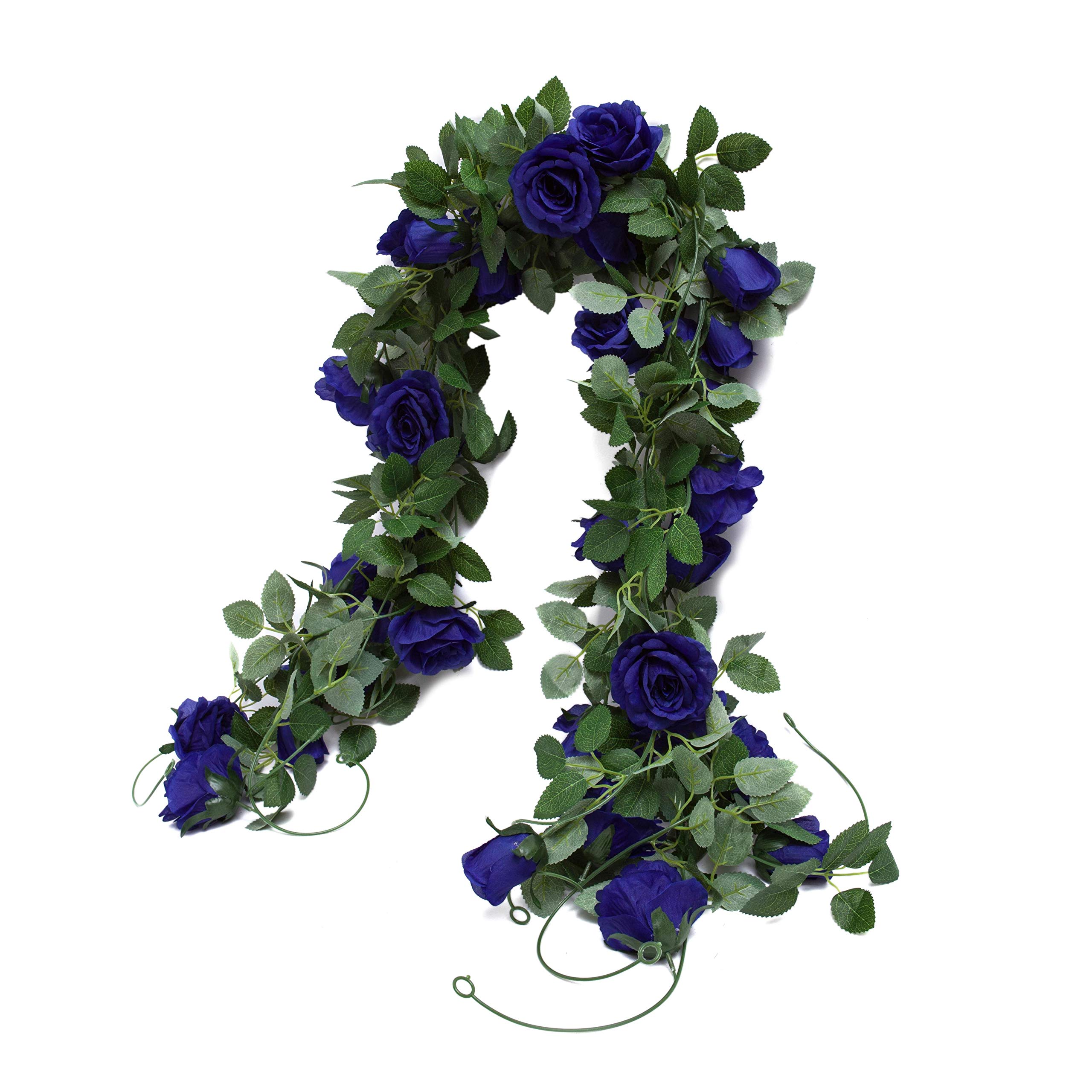 Photo 1 of Huata 3PCS 6.56Ft Artificial Rose Flower Silk Vine Hanging Wedding Decor Garlands Home Outdoor Indoor Decor Flower (Blue)