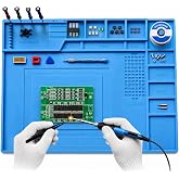 Soldering Mat Silicone Heat Resistant 932&deg;F, Electronics Repair Work Pad | Screw Tray &amp; Tool Organization, Scale Ruler, Solder Spool Holder, Easy-Clean Surface - Phone, Computer, Laptop and PCB Repair